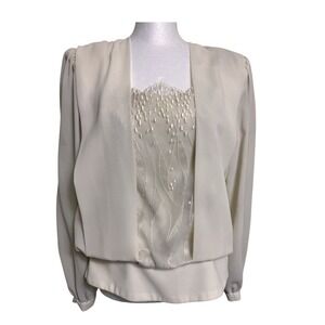 Vintage In The Mood Cream Beaded Blouse Sz 8 Bridal Coquette Romantic Regency